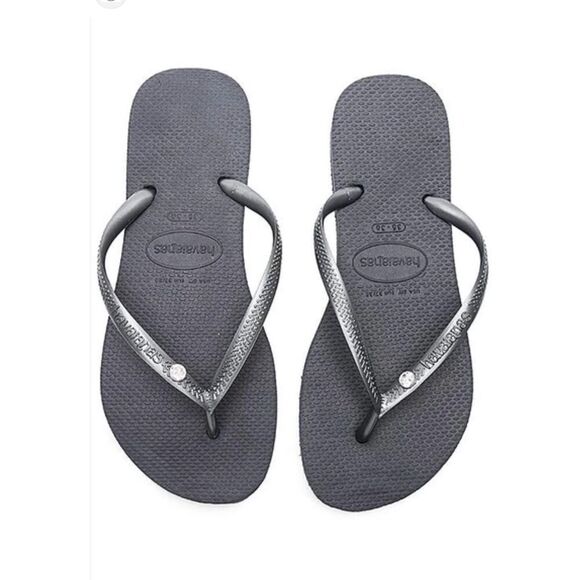 HAVAIANAS Slim Crystal Glamour Sw Sandal In Charcoal 35/36 (size 5) - Picture 1 of 7